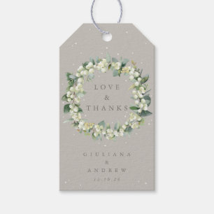 Greige Snowberry+Eucalyptus Wedding Love & Thanks Gift Tags