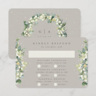 Greige Snowberry+Eucalyptus Wedding Multi-Event RSVP Card