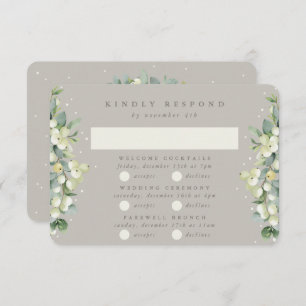 Greige Snowberry+Eucalyptus Wedding Multi-Event RSVP Card