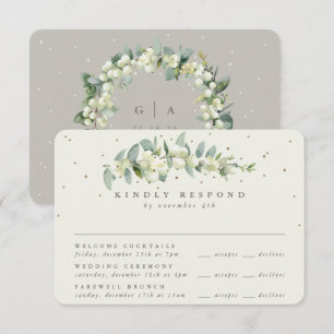 Greige Snowberry+Eucalyptus Wedding Multi-Event RSVP Card