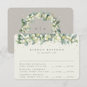Greige Snowberry+Eucalyptus Wedding Multi-Event RSVP Card