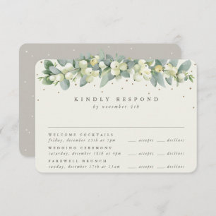 Greige Snowberry+Eucalyptus Wedding Multi-Event RSVP Card