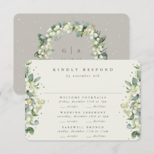 Greige Snowberry+Eucalyptus Wedding Multi-Event RSVP Card