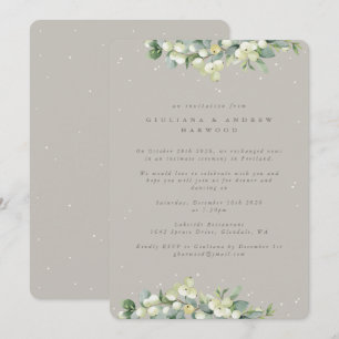 Greige Snowberry+Eucalyptus Wedding Reception Invitation