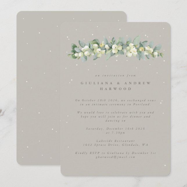 Greige Snowberry+Eucalyptus Wedding Reception Invitation (Front/Back)
