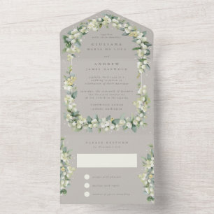 Greige Snowberry+Eucalyptus Wedding Reception Only All In One Invitation