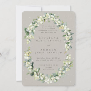 Greige Snowberry+Eucalyptus Wedding Reception Only Invitation