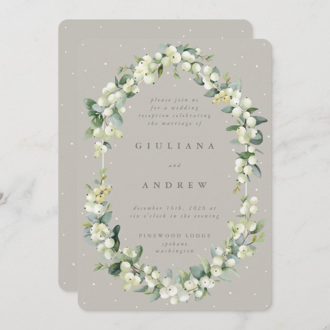 Greige Snowberry+Eucalyptus Wedding Reception Only Invitation (Front/Back)
