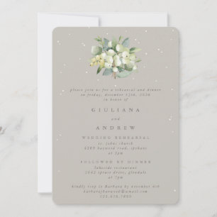 Greige Snowberry+Eucalyptus Wedding Rehearsal Invitation