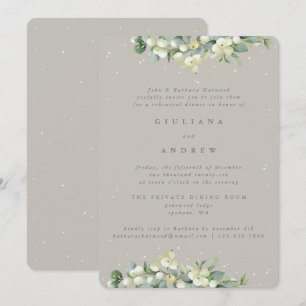 Greige Snowberry+Eucalyptus Wedding Rehearsal Invitation