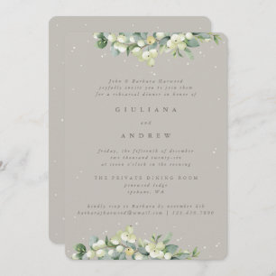 Greige Snowberry+Eucalyptus Wedding Rehearsal Invitation