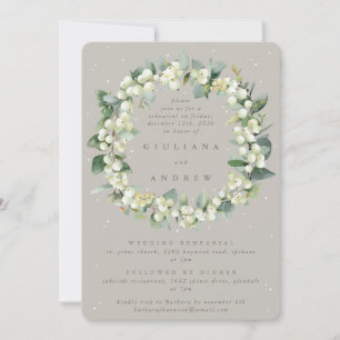 Greige Snowberry+Eucalyptus Wedding Rehearsal Invitation
