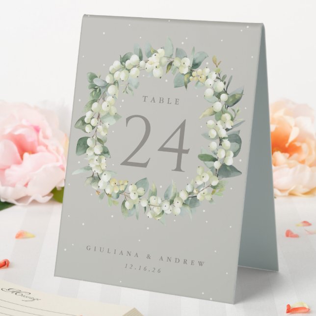 Greige Snowberry+Eucalyptus Wedding Table Number (In SItu (Wedding))