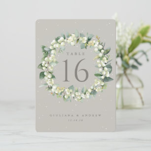 Greige Snowberry+Eucalyptus Wedding Table Number
