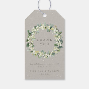 Greige Snowberry+Eucalyptus Wedding Thank You Gift Tags