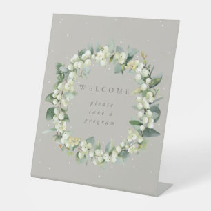 Greige Snowberry+Eucalyptus Welcome Program Table Pedestal Sign