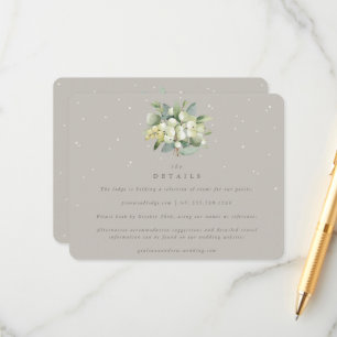 Greige Snowberry+Eucalyptus Winter Wedding Details Enclosure Card