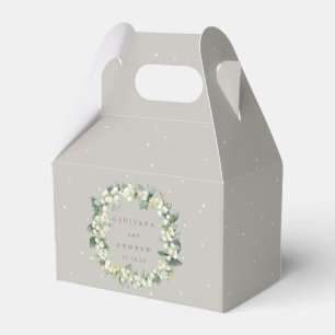 Greige Snowberry+Eucalyptus Wreath Wedding Favour Box