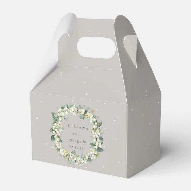 Greige Snowberry+Eucalyptus Wreath Wedding Favour Box (Front Side)