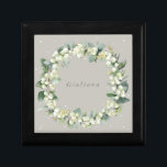 Greige Snowberry Eucalyptus Wreath Winter Wedding  Gift Box<br><div class="desc">Elegant greige wedding gift/jewellery box featuring hand painted snowberries and eucalyptus arranged into a beautiful botanical wreath. All text is fully editable so you can easily change the font style/colour/size and delete or move text. Coordinating items available.</div>