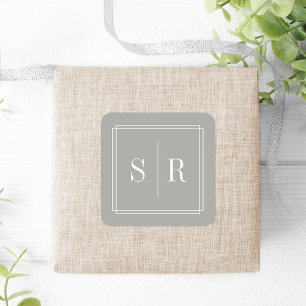 Greige Wedding Monogram Square Sticker