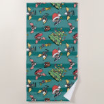 Gremlins | Cute Comic Christmas Pattern Beach Towel<br><div class="desc">Check out this fun pattern featuring Gizmo and Stripe under the Christmas tree.</div>