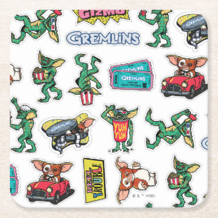 Gremlins™ Sticker Fun Pattern Square Paper Coaster