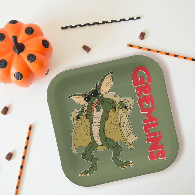 Gremlins | Stripe Trench Coat Flash Paper Plate (Paper plate on table)