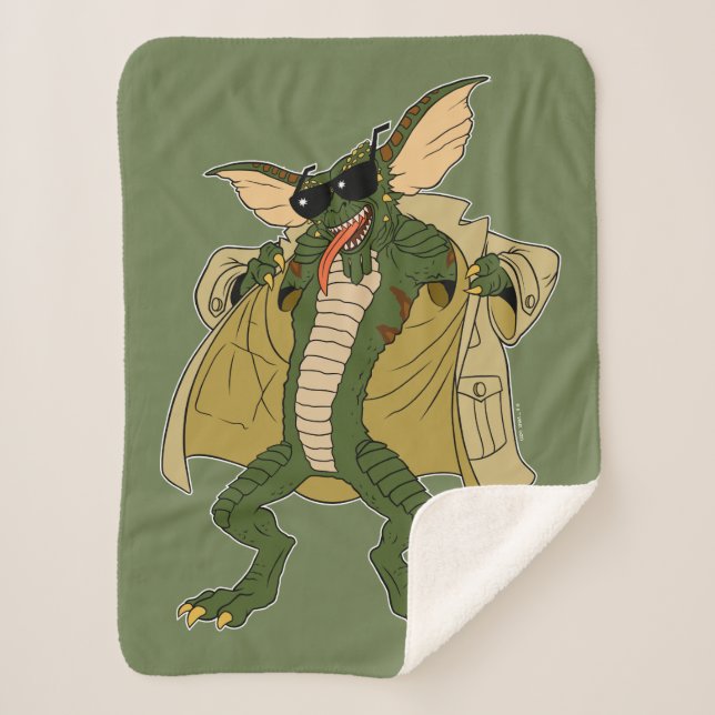 Gremlins | Stripe Trench Coat Flash Sherpa Blanket (Front)