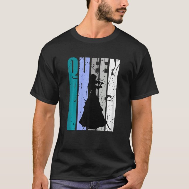 Gren Distressed Violin Queen Teal Grey Theme Violi T-Shirt (Front)