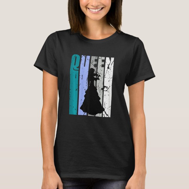 Gren Distressed Violin Queen Teal Grey Theme Violi T-Shirt (Front)