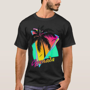 Grenada 80s Tropical Summer sunset Palm Tree Sunse T-Shirt