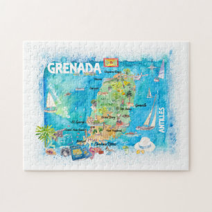 Grenada Antilles Illustrated Caribbean Travel Map  Jigsaw Puzzle