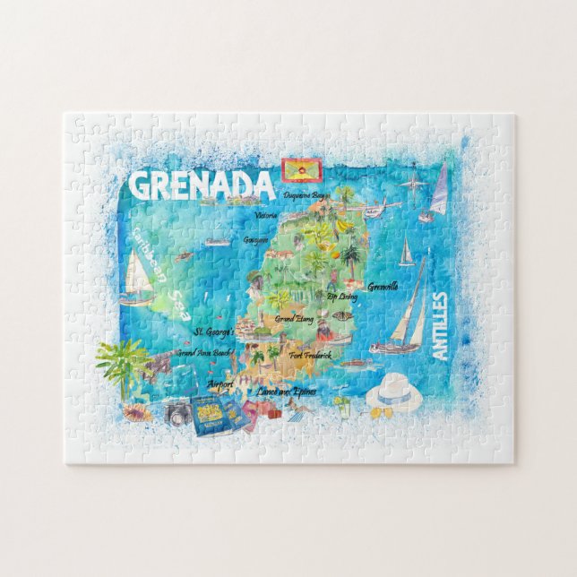 Grenada Antilles Illustrated Caribbean Travel Map  Jigsaw Puzzle (Horizontal)