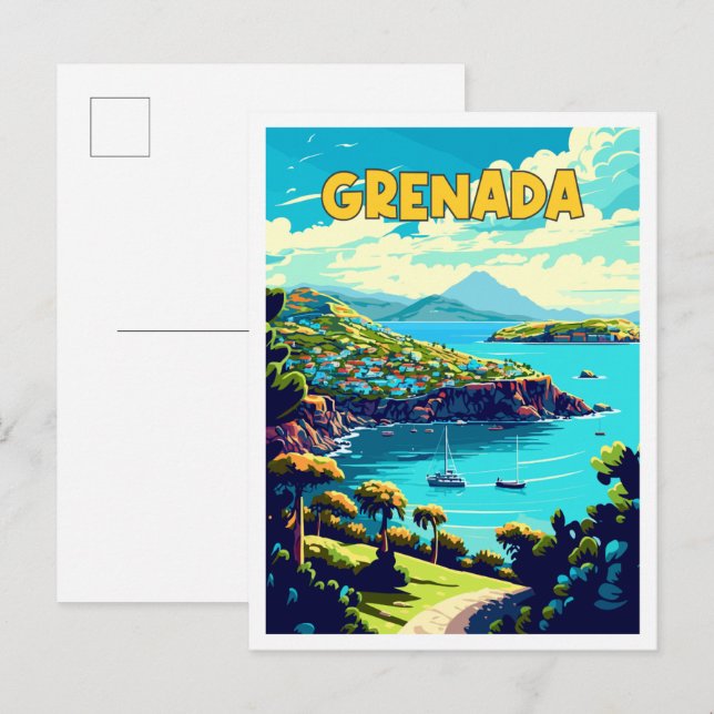 Grenada Caribbean vintage travel illustration Postcard (Front/Back)