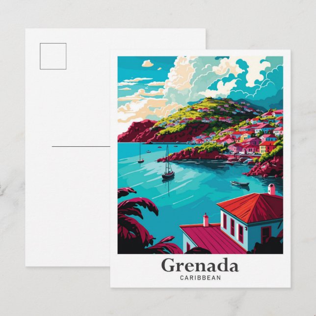 Grenada Caribbean Vintage Travel Portrait  Postcard (Front/Back)