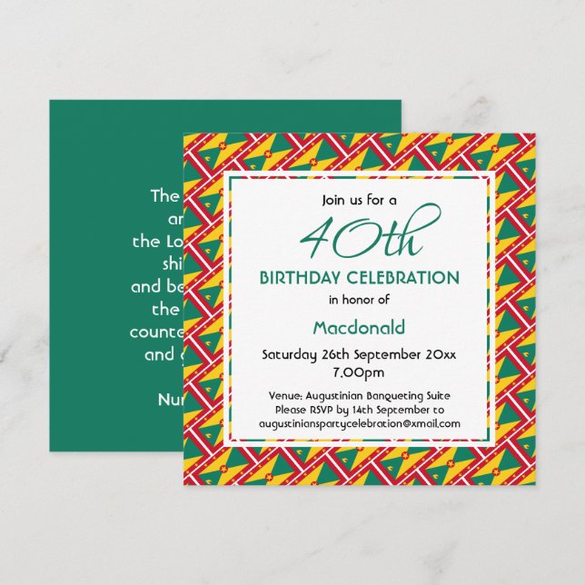 GRENADA CARRIACOU FLAG Custom Birthday Celebration Invitation (Front/Back)