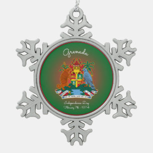 Grenada Coat of Arms Snowflake Pewter Christmas Ornament