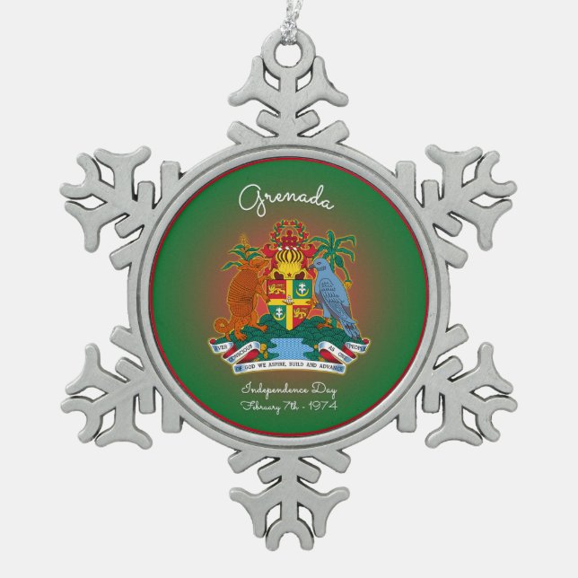 Grenada Coat of Arms Snowflake Pewter Christmas Ornament (Front)