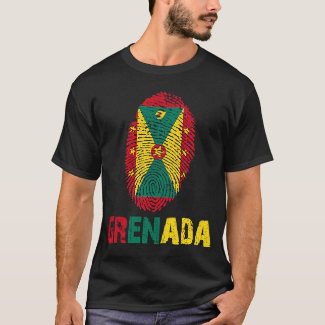 Grenada Finger Print Flag  I Love Grenada Travel   T-Shirt (Front)