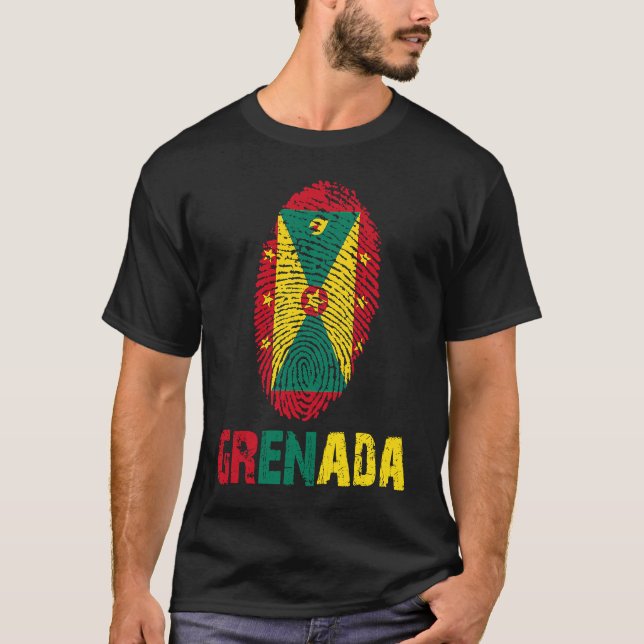 Grenada Finger Print Flag  I Love Grenada Travel   T-Shirt (Front)