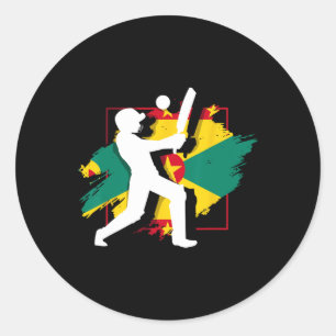 Grenada Flag Grenadian Cricket Silhouette Classic Round Sticker