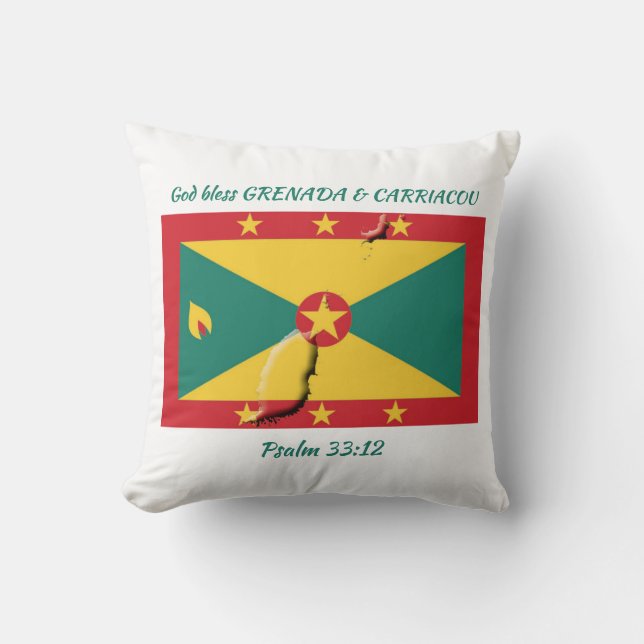 GRENADA FLAG MAP Patriotic Scripture Custom WHITE Cushion (Front)