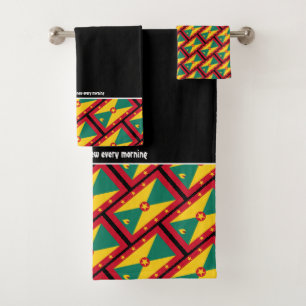 GRENADA FLAG Personalised Scripture BLACK Bath Towel Set