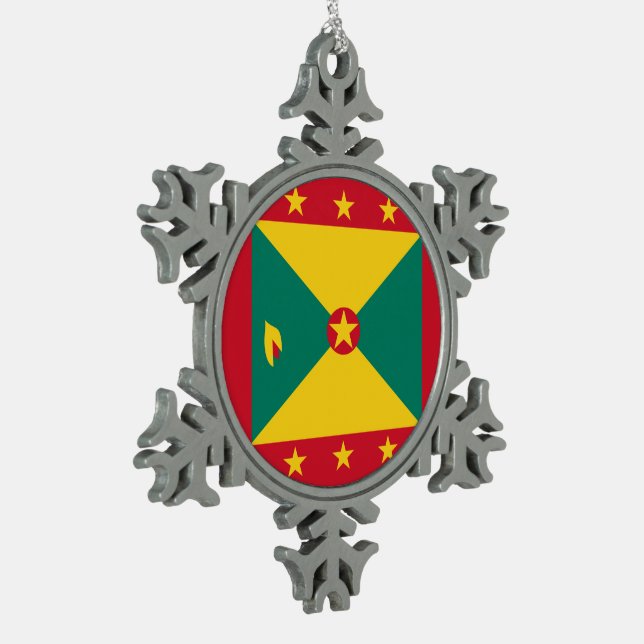 Grenada Flag Snowflake Pewter Christmas Ornament (Left)