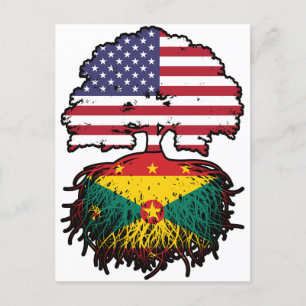 Grenada Grenadian American USA Tree Roots Flag Postcard