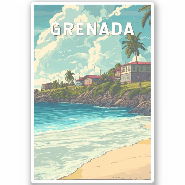 Grenada Illustration Travel Art Vintage (Front)