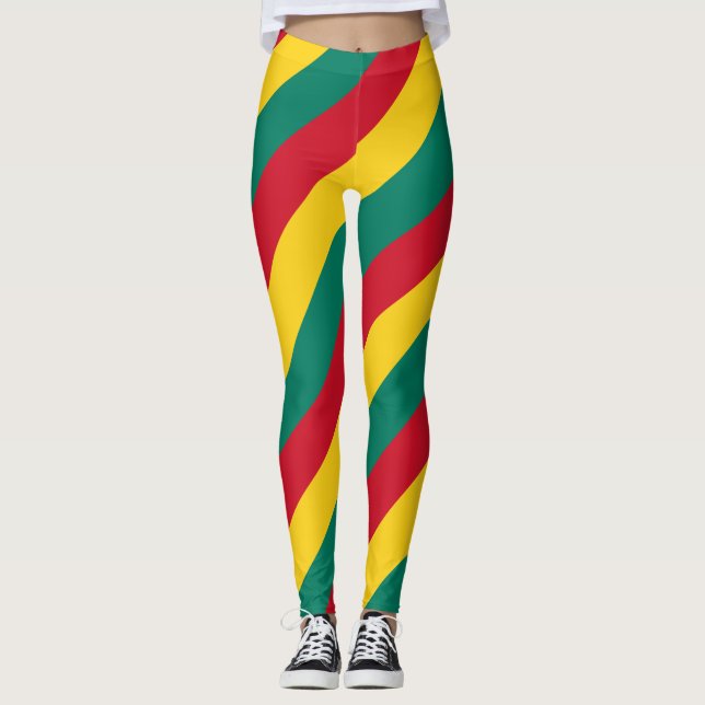 Grenada National Flag Colours Diagonal Striped Leggings (Front)