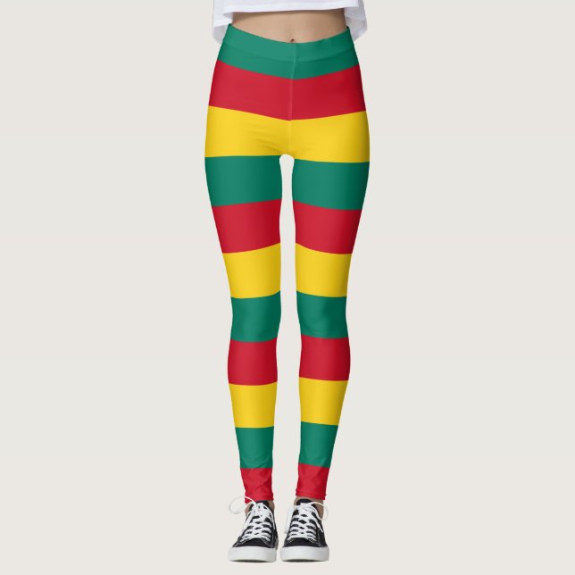 Grenada National Flag Colours Horizontal Striped Leggings (Front)