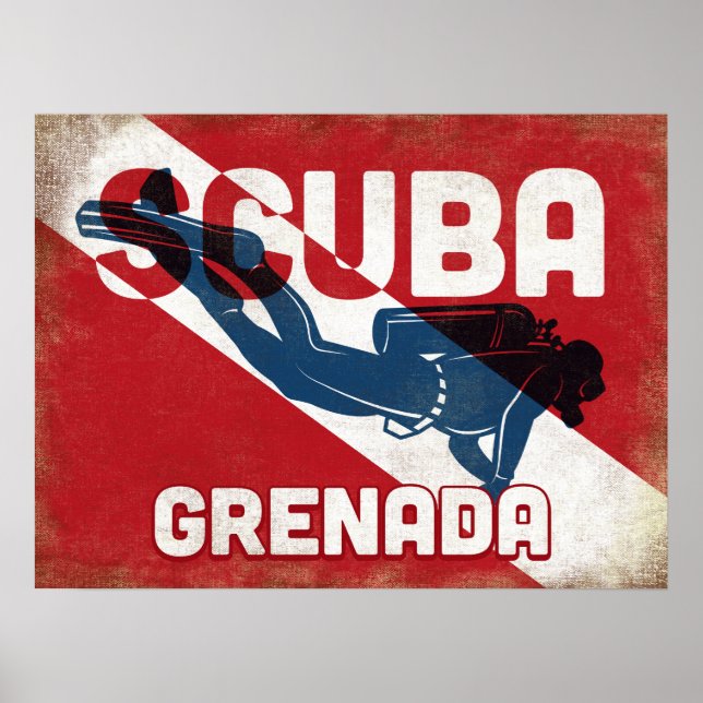 Grenada Scuba Diver - Blue Retro Poster (Front)